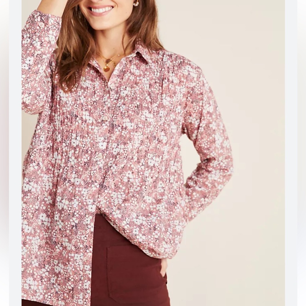 Anthro Pilcro Sasha smocked boyfriend button down NWT